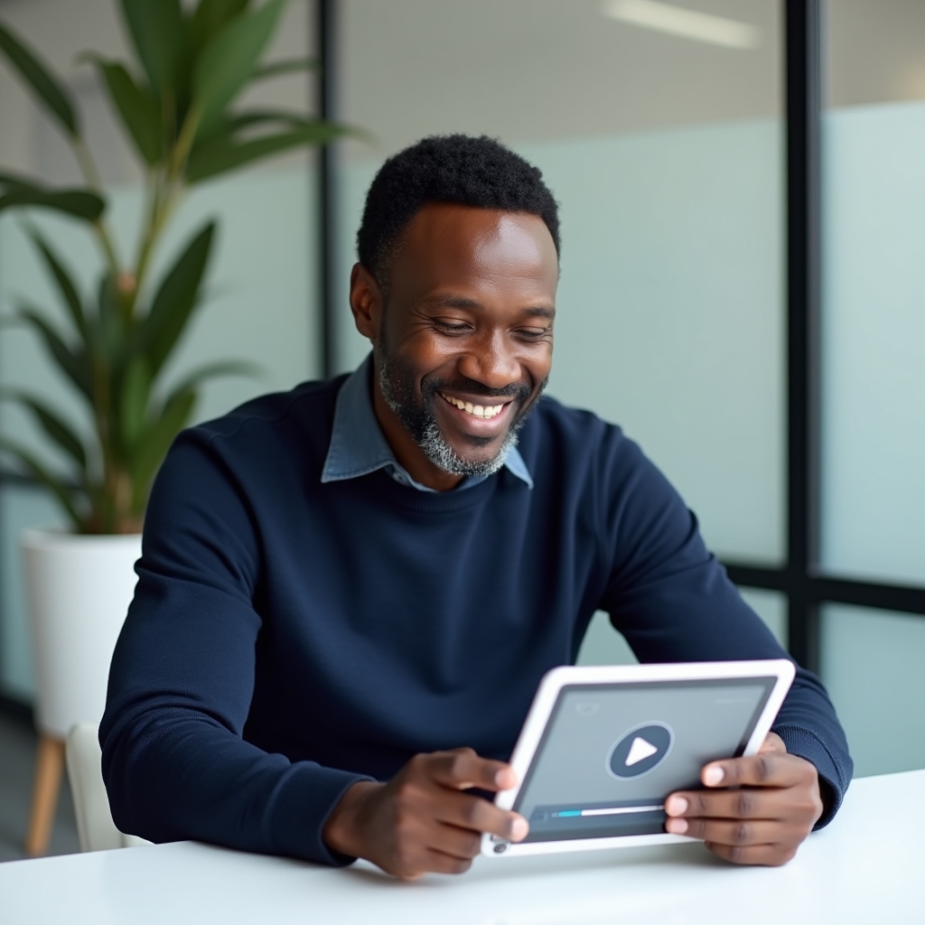 A person following an onboarding course lesson on a tablet screen